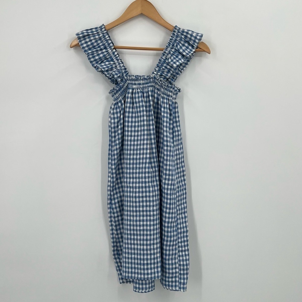 Reformation Albany Checkered Dress Blue white linen ruffle mini nap Gingham - Picture 2 of 5